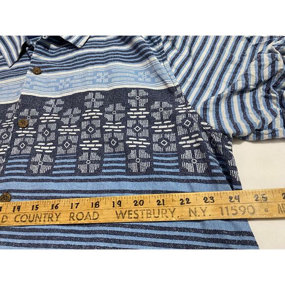 Tommy Bahama Silk Short Sleeve Button-Up Shirt Blue Stripe Geometric Size XL - Picture 4 of 8